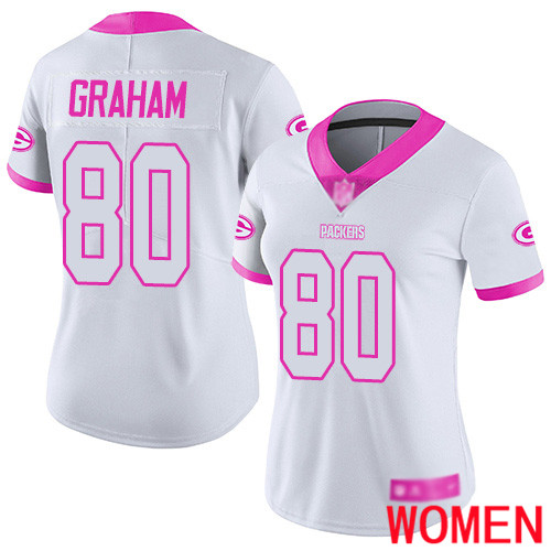 Green Bay Packers Limited White Pink Women #80 Graham Jimmy Jersey Nike NFL Rush Fashion